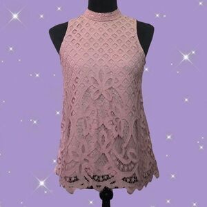 Rewind Women’s Pastel Purple/Mauve Lace Mock Neck Blouse